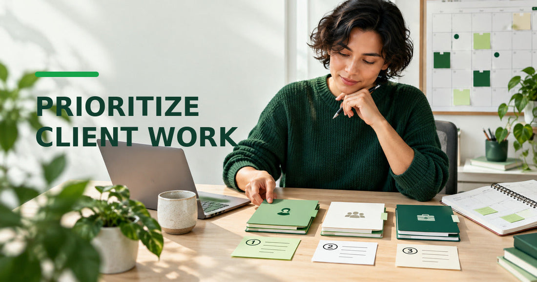 Freelancer prioritizing tasks across multiple clients with a clear top-three sequence
