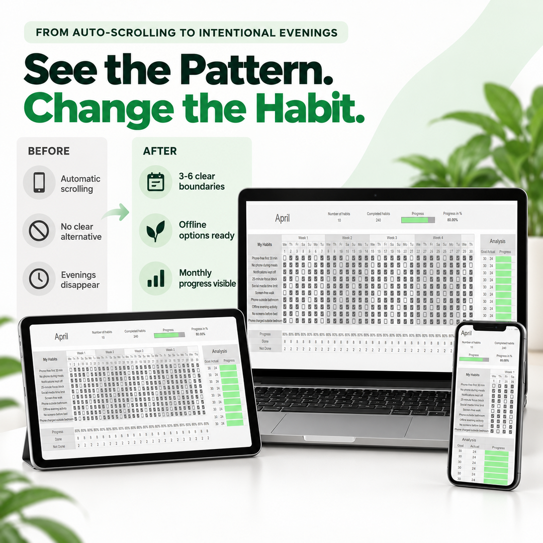 From automatic scrolling to intentional evenings using a digital boundary habit tracker