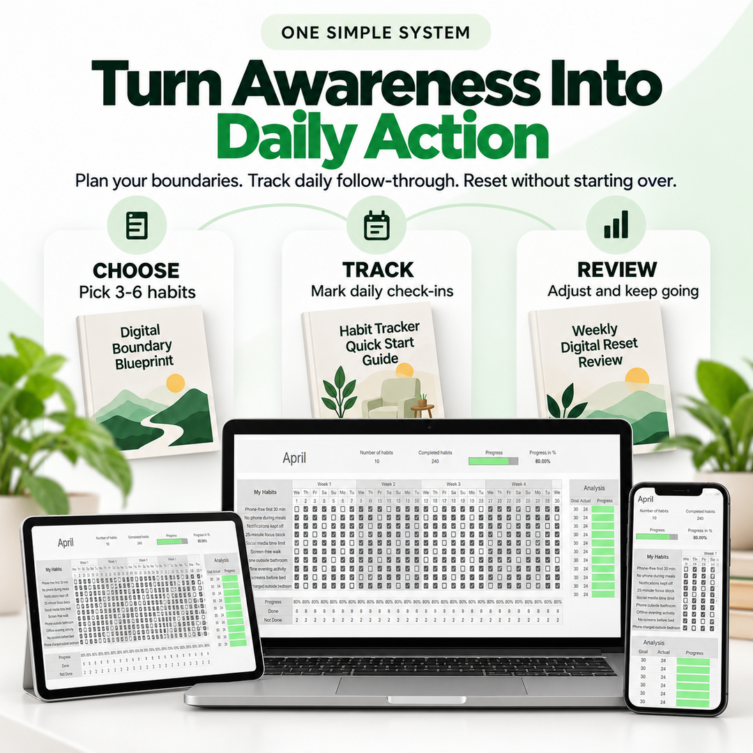 Habit Tracker Spreadsheet system for choosing, tracking, and reviewing digital boundaries