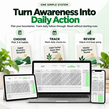 Habit Tracker Spreadsheet system for choosing, tracking, and reviewing digital boundaries