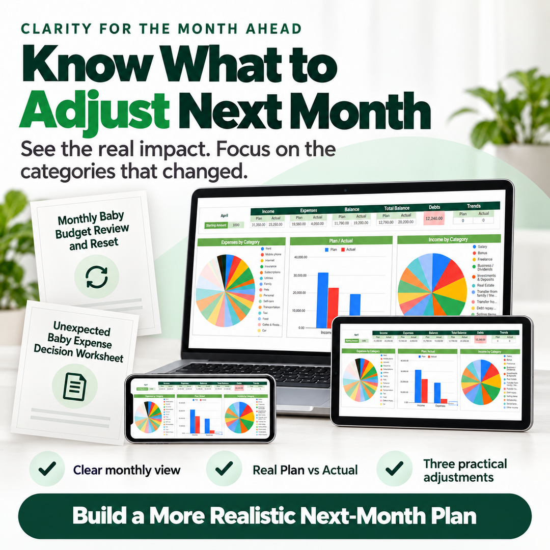 First-year baby budget tracker supporting a clearer and more realistic next-month plan