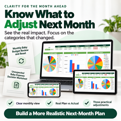 First-year baby budget tracker supporting a clearer and more realistic next-month plan